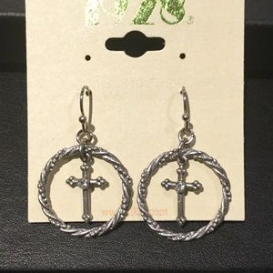1928 Crystal Cross Hoop Drop Earrings